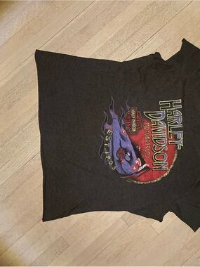 Harley-Davidson Black Tee with Red and Purple Flame Graphic